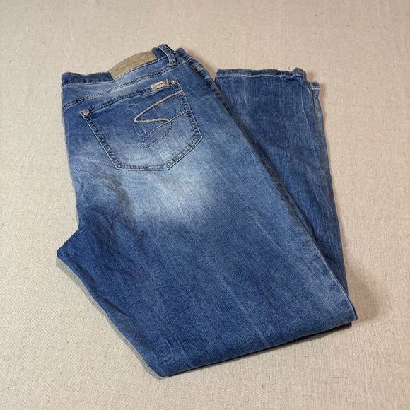 7 for all Mankind Relaxed Skinny Jeans Girlfriend Women’s Size 12 Denim Patched - Picture 1 of 7